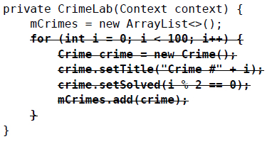 在CrimeLab.java中，刪除生成隨機(jī)crime記錄的代碼